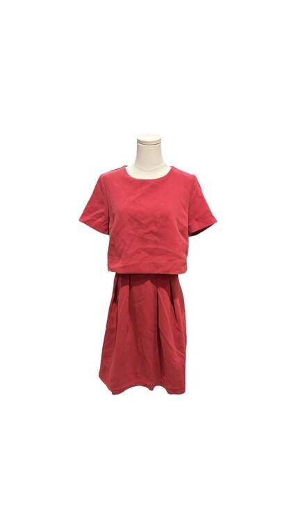 FRNCH Dresses & Skirts - FRNCH Red Layered Look Mini Dress with Pleated Skirt